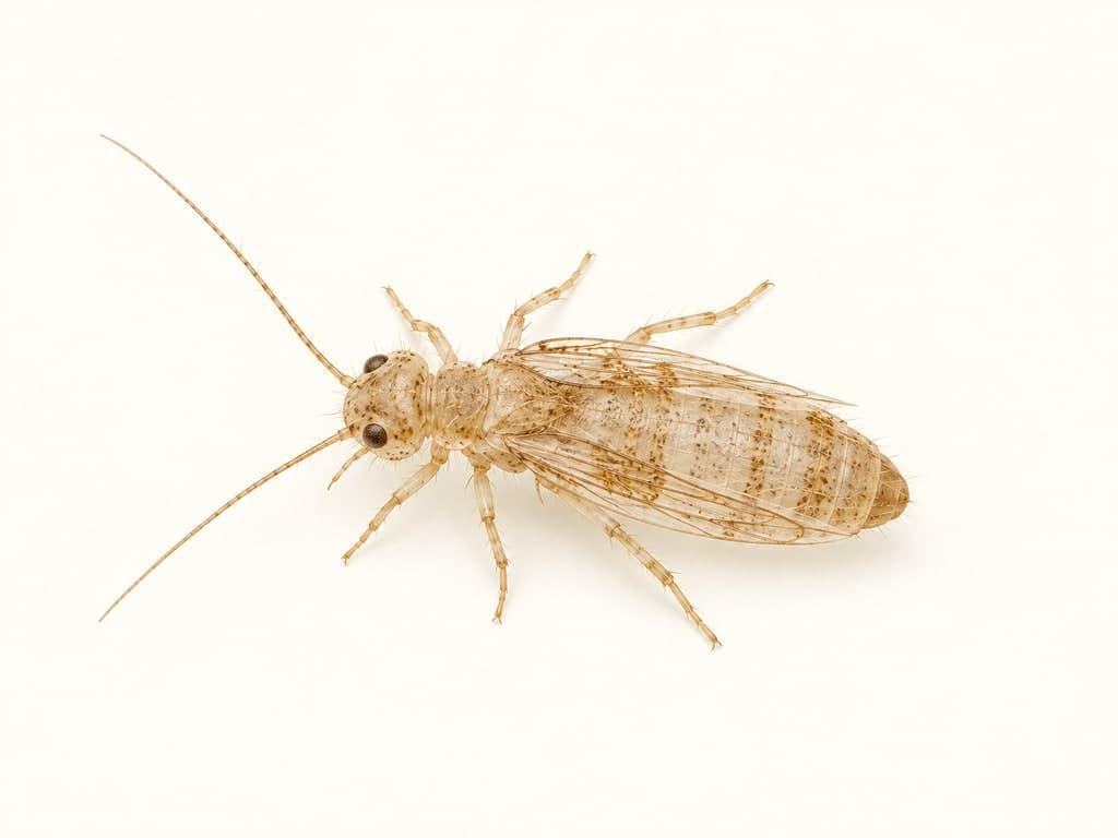 Skýringarmynd: Parketlús (Dorypteryx domestica), heilt dýr á ljósum fleti.