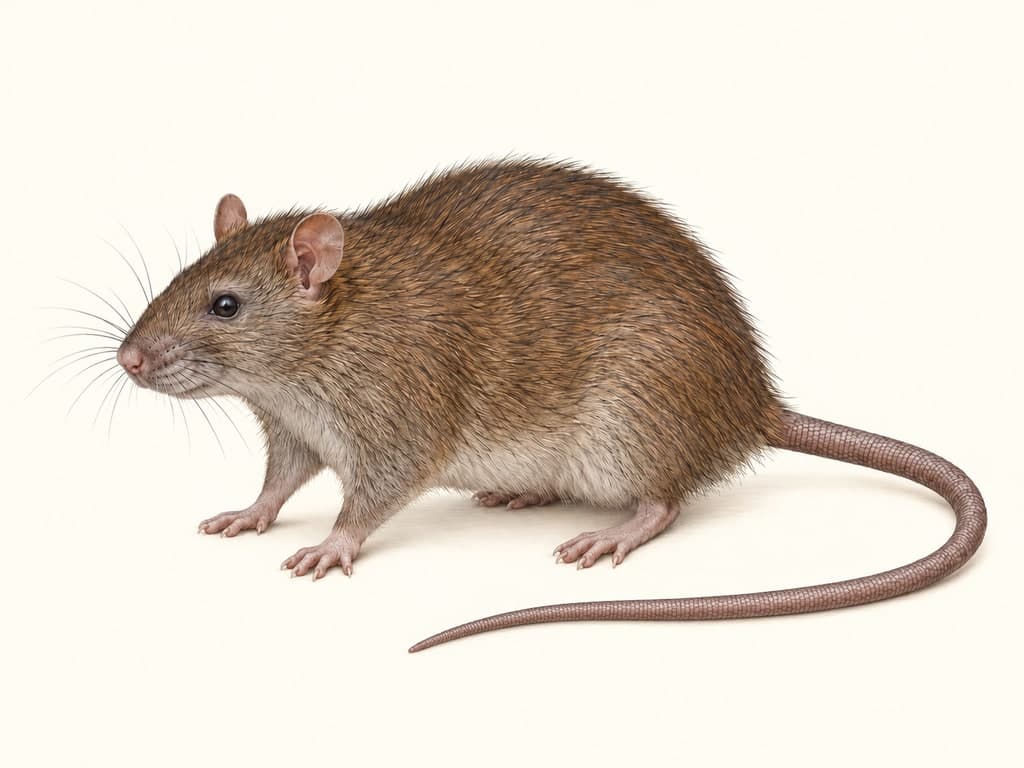 Ilustracja: Szczur wędrowny (Rattus norvegicus), całe zwierzę na jasnym tle.