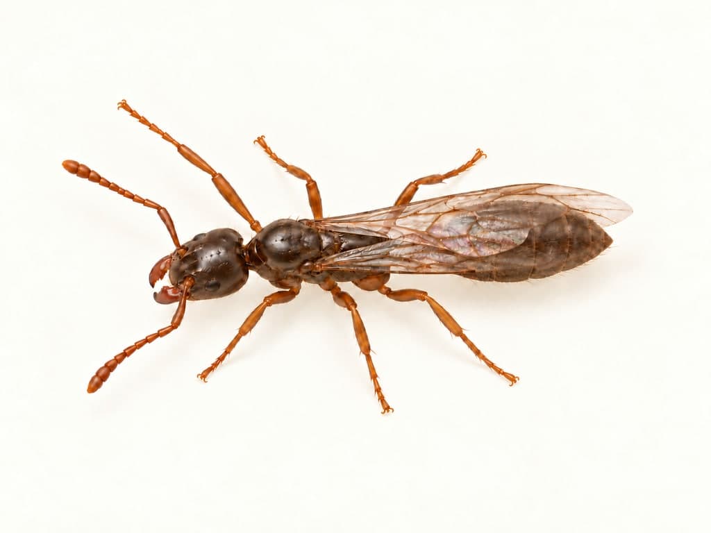 Ilustracja: Mrówka Rogera (Hypoponera punctatissima), całe zwierzę na jasnym tle.
