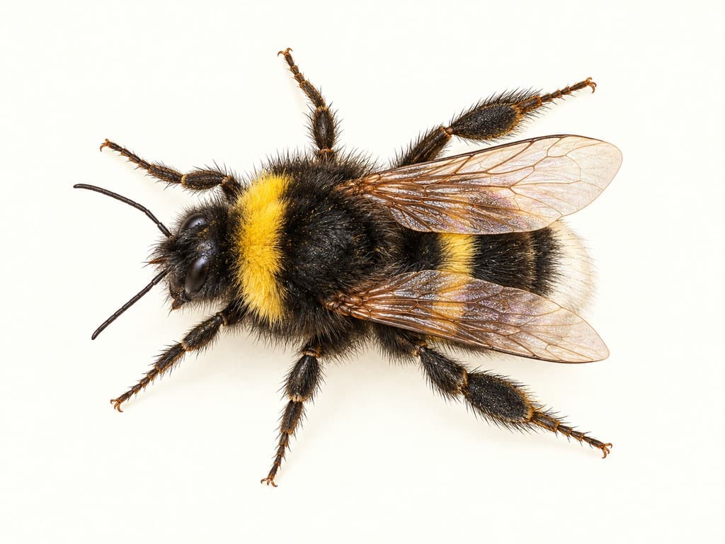 Illustration: White-tailed bumblebee (Bombus lucorum), whole animal on a light background.