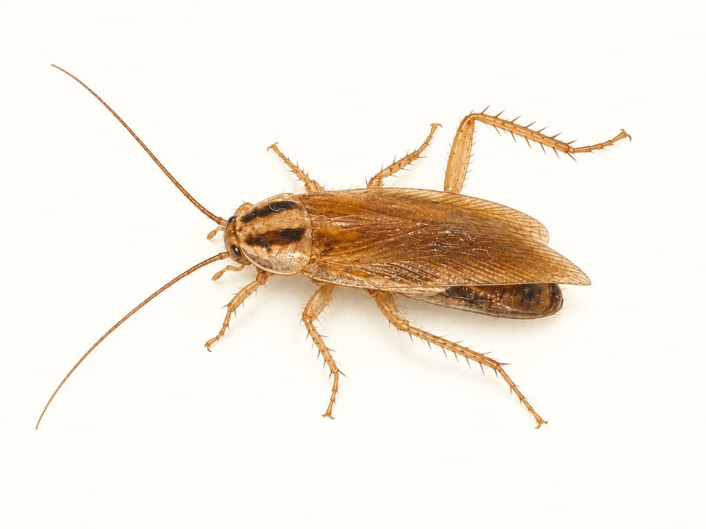 Ilustracja: Karaczan prusak (Blattella germanica), całe zwierzę na jasnym tle.