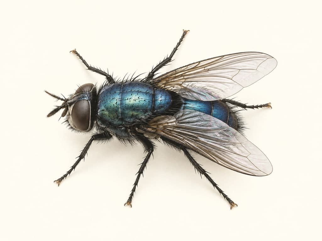 Illustration: Northern blowfly (Protophormia terraenovae), whole animal on a light background.