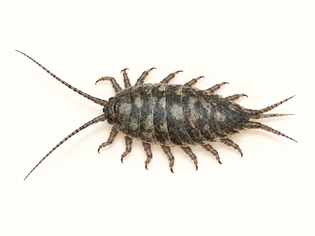 Illustration: Sea roach (Ligia oceanica), whole animal on a light background.